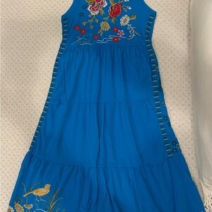 Johnny Was Blue Tiered Ruffled Maxi Sundress